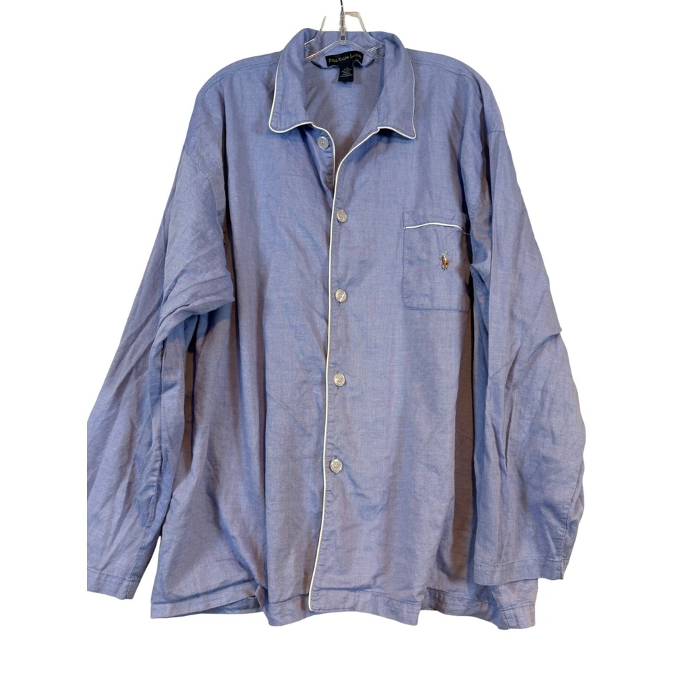 Polo Ralph Lauren Mens Blue Cotton Oxford Pajama Sleep Shirt L/XL Long Sleeve